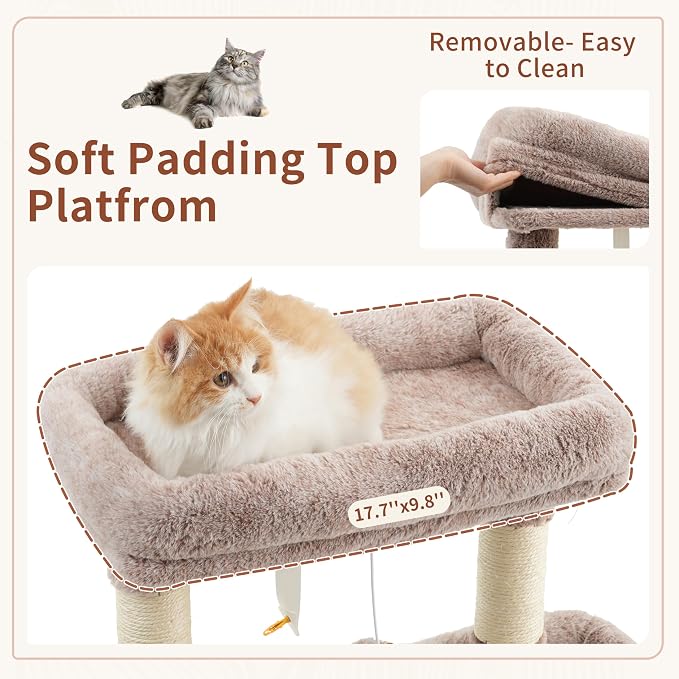 Gitelsnour Cat Tree for Indoor Cats, 55.1 inch Cat Tower with 7 Sisal Scratching Posts, Multi-Level Cat Condo wit Large Play Platform Furry Ball, Cat Cave, 2 Padded Perches, Basket, Mushroom GCT013MU