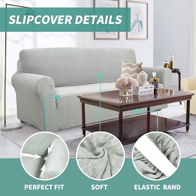 YEMYHOM Couch Cover Latest Jacquard Design High Stretch Sofa Chair Covers for Living Room, Pet Dog Cat Proof Armchair Slipcover Non Slip Magic Elastic Furniture Protector (Small, Ivory)