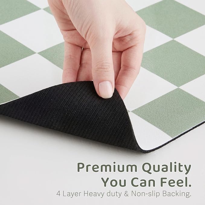 Checkered Dog Feeding Mat, Absorbent Mats for Dog Food and Water Bowl, Dispenser, Retro Modern Aesthetic Sage Green Checkerboard Pet Placemat for Dogs, Cats, Puppy Accessories, 12" X19”