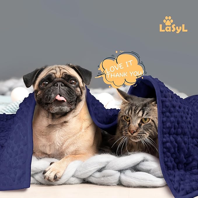 LaSyL Weighted Blanket for Pets | Thunder Blanket for Dogs Anxiety | Premium Soft Minky | Relaxation & Calming & Anti Anxiety | Used in Car, Bed, Couch | Dark Blue, Washable Large (40"x47")