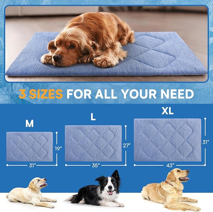 Queenmore Large Dog Cooling Mat for Dog, Portable Flat Pet Bed for Dogs and Cats, Non-Slip Summer Pet Sleeping Mat, Machine Washable, Dogs Cooling Pad Indoor (Blue Diamond, XLarge(43" x 31"))