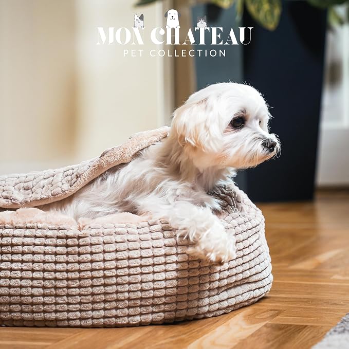 Mon Chateau Snuggle Haven Hooded Pet Bed, Covered Cat or Dog Bed, Waterproof and Machine Washable with Anti-Skid Bottom, Designed for Comfort and Safety, Oatmeal Glow