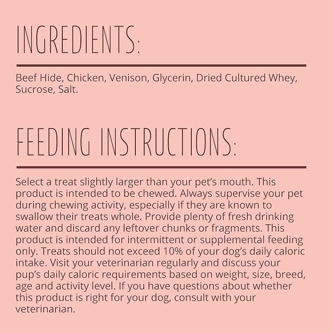Better Belly Proteins with Real Venison Small Rolls 6 Count, Digestible Rawhide for Dogs, 4.2 OZ (Pack of 4)