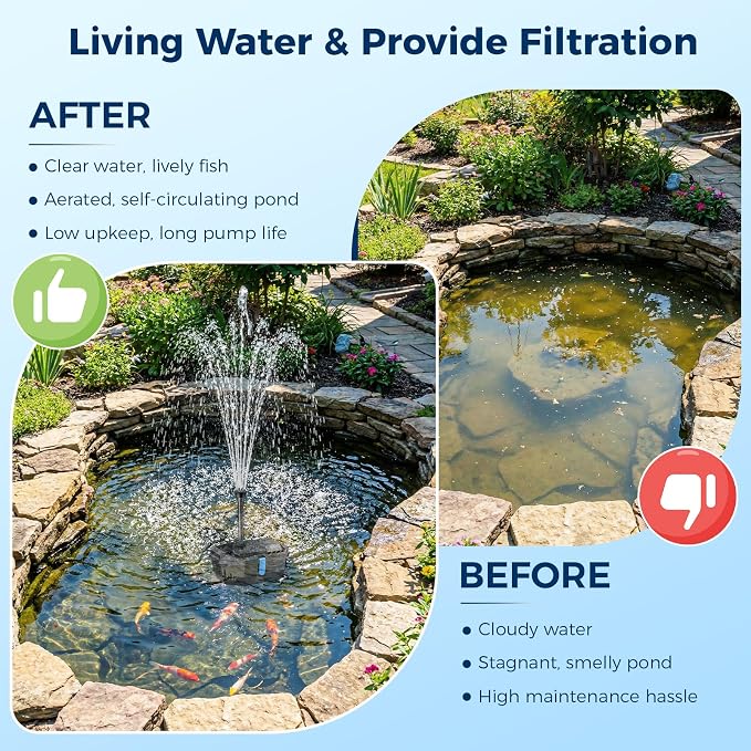 NFESOLAR 30W Solar Pond Filter Kit with Fountain Pump, 210 GPH Solar Pond Pump & Outdoor Filter Box, Submersible Water Pump with 16.4FT Cable & 6.6FT Tubing for Koi Pond, Fish Tank, Garden Fountain