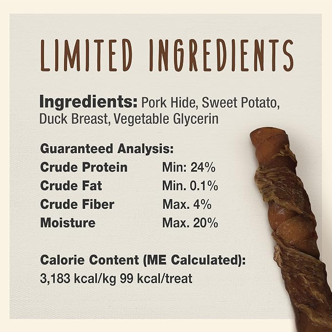 Cadet Gourmet Triple Chews Long-Lasting Pork Hide Sticks with Sweet Potato and Duck, Healthy Dog Treats for Small & Large Dogs, 18 Count