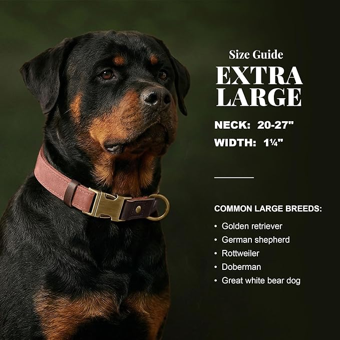 Didog Soft PU Leather Dog Collar for Large Dogs,Classic Adjustable Wide Pink Dog Collars with Quick Release Metal Buckle,Easy Clean and Comfortable with Nylon Lining,Pink,XL Neck 20-27", Width 1¼"