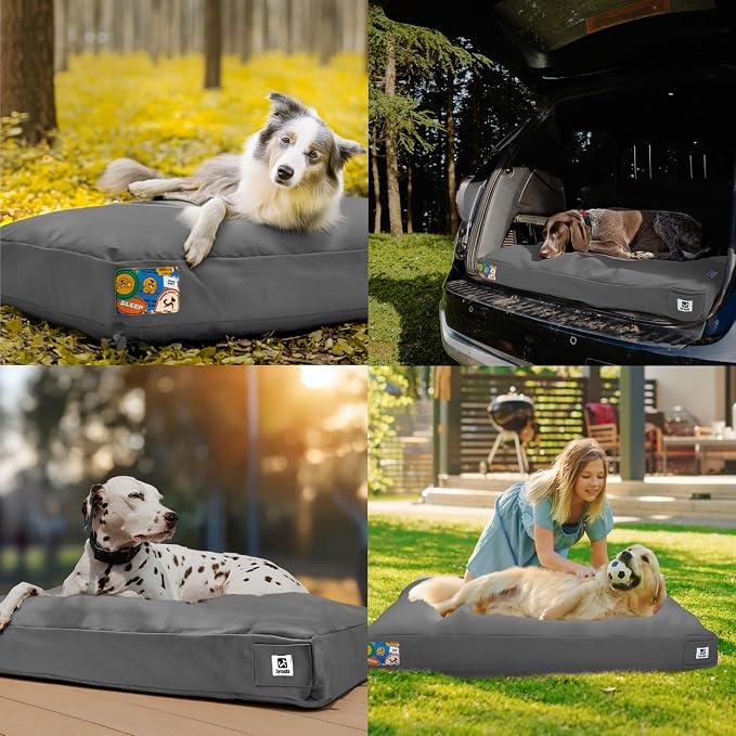 Sytopia 30 Inch Canvas Outdoor Dog Bed for Medium Dogs, Durable Dog Bed with Waterproof Machine Washable Removable Cover, Indoor Patio Pet Pad for Crate, Dark Grey