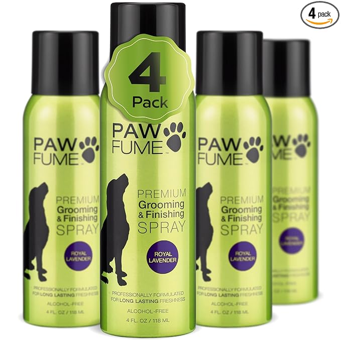 PAWFUME Dog Detangler Grooming Spray, Royal Lavender, 4-Pack – Keeps Pups Fresh All Day – Hypoallergenic, Alcohol-Free, Detangling & Moisturizing – Salon-Quality Dog Necessities for Coat & Fur Care