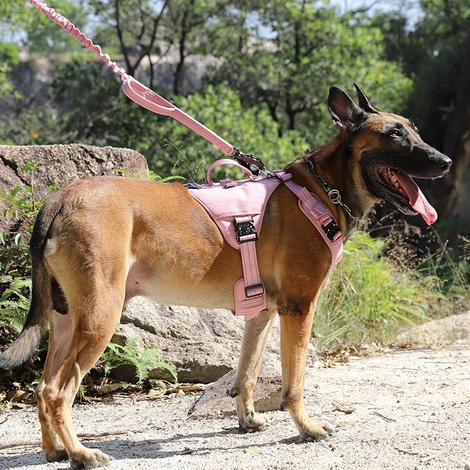 ICEFANG GN8 Tactical Dog Harness for Medium Sized Dogs,Full Metal Buckles,Reflective in Training Walking K9 Dog Vest,No-Pull Front Leash Clip,Adjustable Pet Harness (Pink, M (Pack of 1))