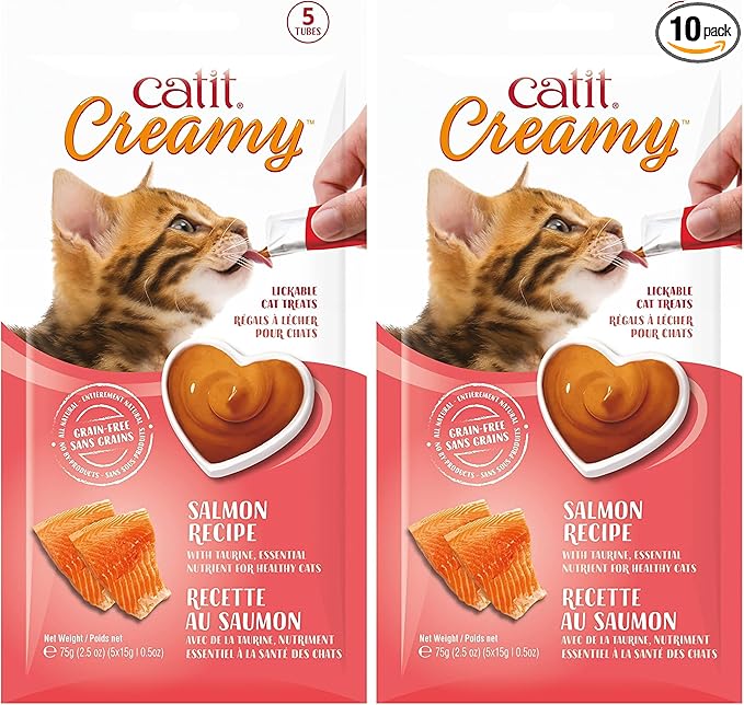 Catit Creamy Lickable Cat Treat – Hydrating and Healthy Treat for Cats of All Ages - Salmon, 10-Pack