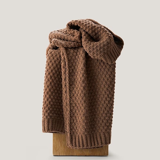 EVERGRACEHOME Chunky Chenille Knit Throw Blanket for Couch, Soft Luxurious Moss Stitch Blankets for Bed, Cozy Decorative Farmhouse Knitted Throws for Sofa, Burnt Orange, 50" x 60"