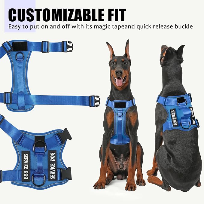 Service Dog Harness, Reflective Dog Vest Harness with 5 PCS Patches, Adjustable Soft Oxford Pet Harness, Inner Layer Mesh, Easy to Control for Small Medium Large Dogs
