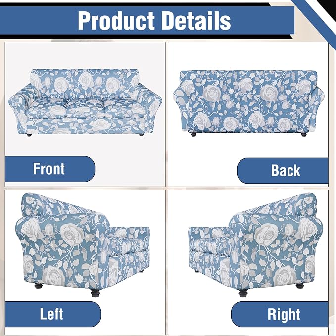 Stretch Couch Covers for 3 Separate Cushion Couch Sofa,Floral Printed Couch Sofa Cover,Washable Sofa Slipcover,Pet Friendly Furniture Protector with Elastic Bottom,Universal Fit for Home(Sofa,Cover)