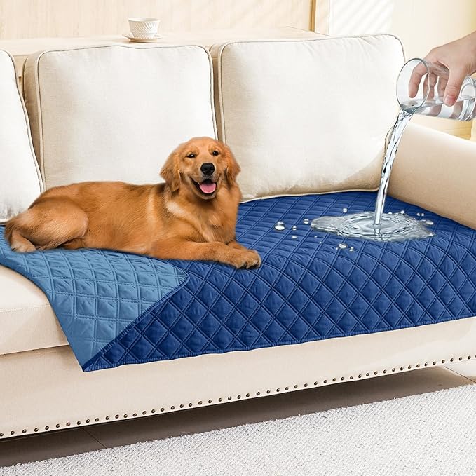 Smiry Waterproof Dog Bed Cover Pet Blanket, Soft Washable Dog Blanket for Furniture Bed Couch Sofa Reversible, Checkered (30"x70", Navy/Blue)