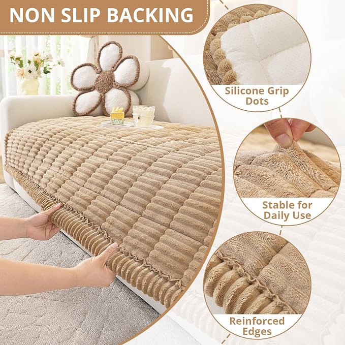 OstepDecor Couch Cover for Dogs, Washable Non Slip Sofa Cover for Pets, Soft Couch Covers for Sofa, Loveseat and Sectional, Furniture Protector Against Pet Hair & Scratches (35.4" x 35.4", Khaki)