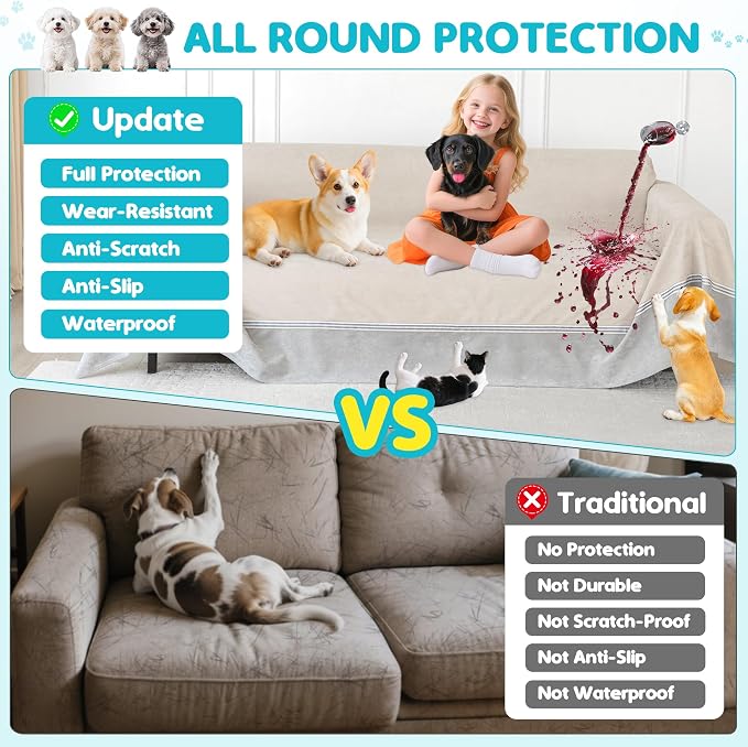 Loiion 100% Double-Sided Waterproof Dog Sofa Cover - Anti-Slip, Leakproof Couch Cover, Pet-Friendly Couch Protectors for Puppy, Large Dog, Kids and Pets Almond150 X91