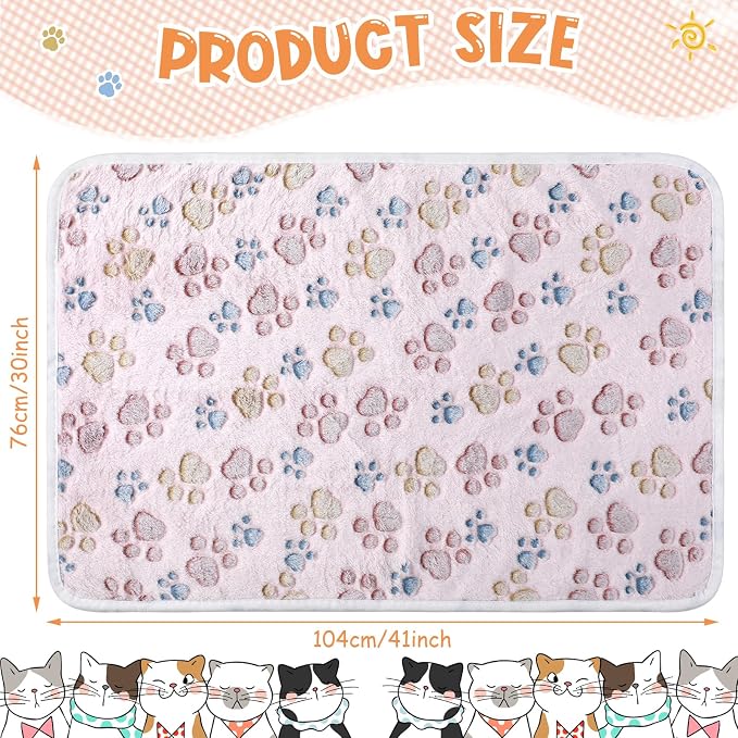 Tatuo 4 Pack Fleece Dog Blankets for Puppy Cats Multi-Size Sleep Mat for Pet Guinea Pig Soft Washable Warm Crate Bed Puppy Teething Toys Print Pattern Blanket Indoor(Beige,41 x 30 Inch,Paw)
