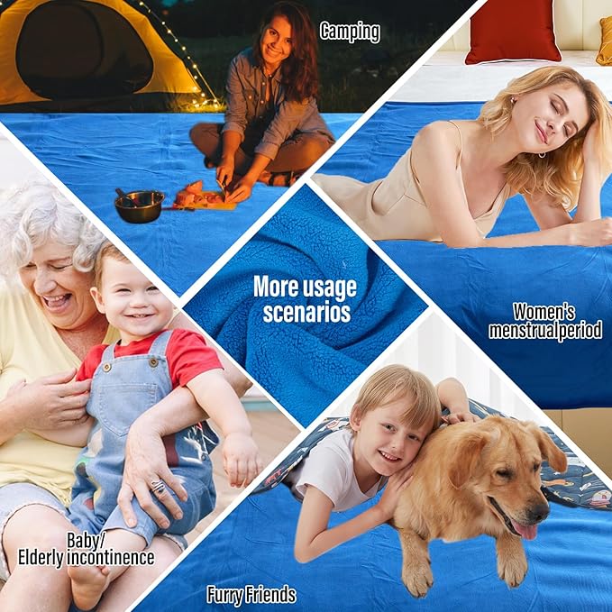 Ahinahwap Waterproof Blanket for Bed Couch Sofa, 60"x80" Reversible & Washable, Waterproof Blanket Queen Size, Water Resistant Twin Bed Blankets, Leakproof (Blue/Warm White)