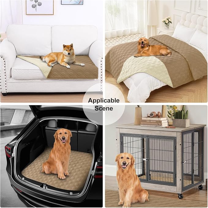 Smiry Reversible Waterproof Couch Covers for Sofa, Washable Dogs Pet Couch Covers for 3 Cushion Sofa Pet Friendly, Water Resistant Furniture Protector Slipcover, Geometric (82"x82", Camel/Beige)
