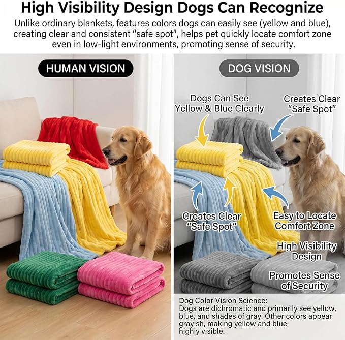 Emotional Support Blanket for Dogs, Yellow Blanket for Dog, Washable High Visibility Dog Blankets, for Help Reduce Pet Separation Anxiety (Yellow-S, 3Pcs)
