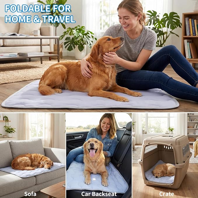 NAMOTEK Washable Dog Cooling Mat Ice Silk Cool Mat for Pet Self Comfortable Blanket Dog Pad