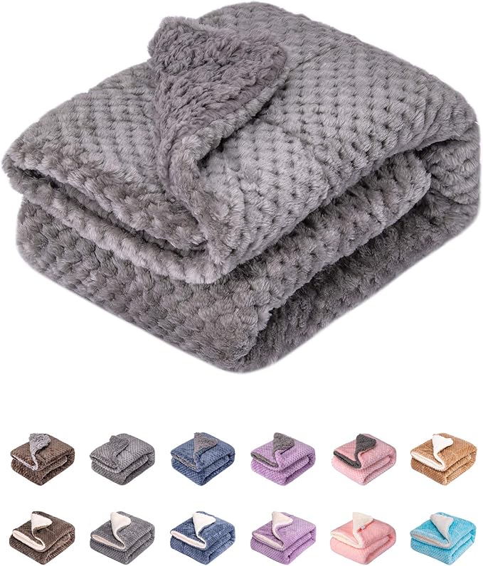 DG-Flint Gray Plush Fleece Receiving Blanket for Dog, Cat, Couch, Sofa, Travel and Outdoor, Camping (32" x 40")