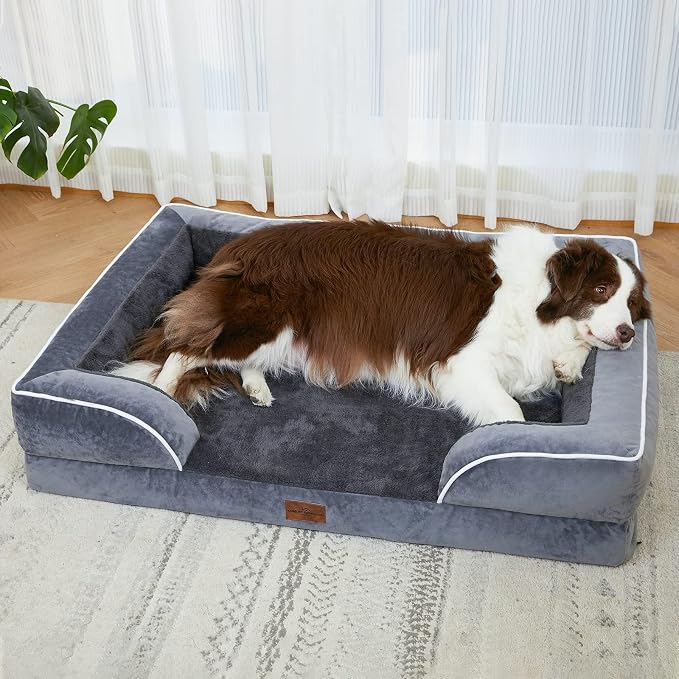 Comfort Expression Orthopedic Dog Bed for Large Dogs 38x25 Inch, Waterproof Supportive Egg Crate Foam Large Pet Bed with Removable Bolsters, Dog Couch with Washable Cover & Non-Slip Bottom, Dark Grey