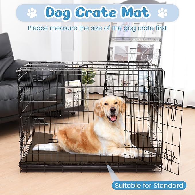 Dog Crate Pad Washable for 48 Inch Crate, Plush Anti-Slip Crate Mat for Large Dogs, XL Kennel Pad for Home, Travel and Training, 48 x 30 Inch, Brown