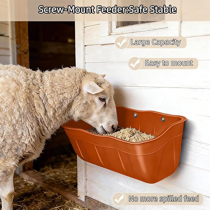 Hanging Goat Feeders,Chicken Feeder Waterer,Large Feed Trough 7.5 Quart 1 Pack,Hanging Fence Feed Trough for Poultry Livestock,Terracotta