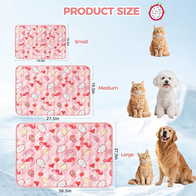 Dog Cooling Mat,19.5" x 27.5" Thicken Self-Cooling Mat for Dog&Cat,Internal Waterproof& Endothermic,Washable Pet Ice Cool Pad Blanket,Pet Sleeping Pad for Indoor Outdoor in Summer,Non-Toxic, Pink M
