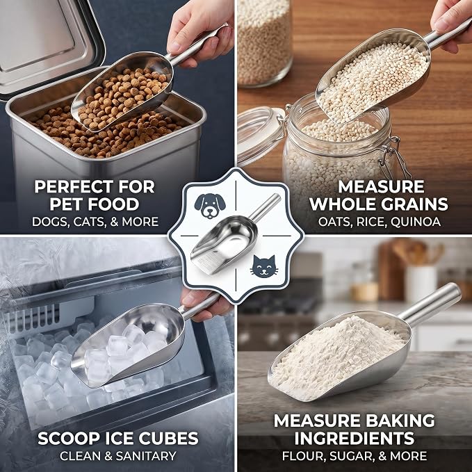 2 Pack Dog Food Scoop, HKKZYT 1 Cup Stainless Steel Dog Food Measuring Cup, Wet Dry Food Precision Scale, Suitable for Pet Food Grain Rice Flour Ice Cube