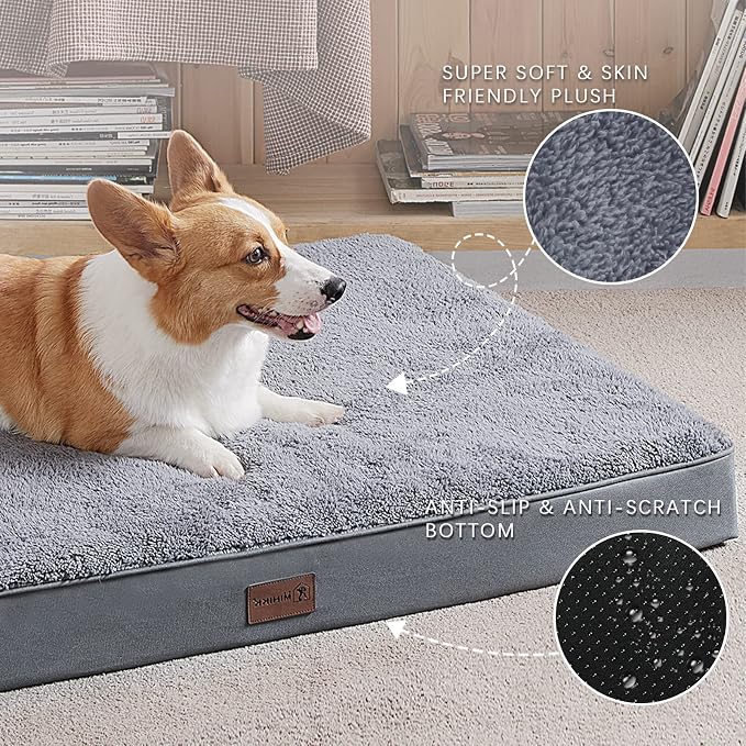 Waterproof Dog Beds for Small Dogs Orthopedic Dog Beds for Crate with Removable Washable Cover Egg-Crate Foam Pet Pad Mat with Anti-Slip Bottom, 23x17 Inch, Grey