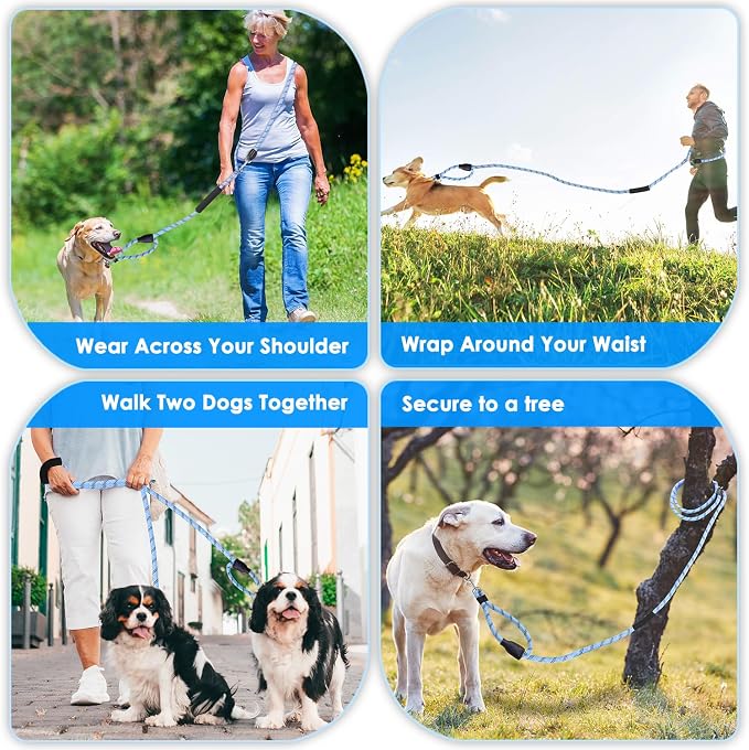 Lukovee Hands Free Dog Leash, 10FT Adjustable Training Lead 1/2 Inch Nylon Heavy Duty Lead No Pull for Large Medium Dogs, Tangle Free Reflective Waist-Leash for Walking Running, (BL, Plus Handle)