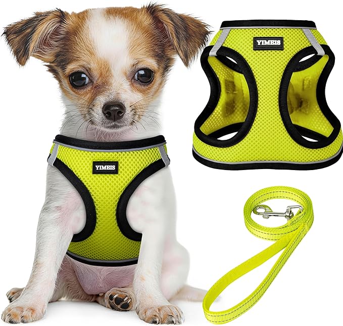 YIMEIS Dog Harness and Leash Set, No Pull Soft Mesh Pet Harness, Reflective Adjustable Puppy Vest for Small Medium Large Dogs, Cats (Fluorescent Yellow, Small (Pack of 1)