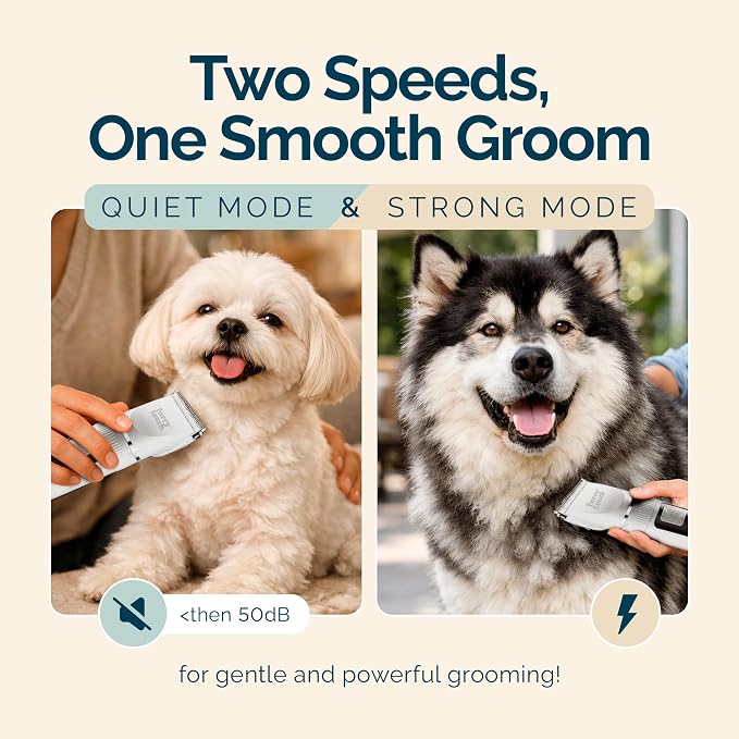 Dog Grooming Kit - 2 Power Modes Quiet & Strong, Cordless Dog Clippers for Grooming & Dogs Hair Trimmer for Groomings, Ceramic Blades, 6 Guide Combs, Rechargeable Trimmer for Cats and Pets