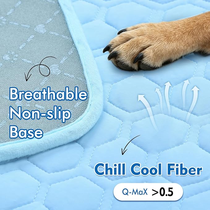 SISROL Cooling Mat for Dogs & Cats, Q-Max>0.5 Arc-Chill Fabric Washable Non-Slip Pet Cooling Pad, Thickened Portable Cooling Bed Mats for Indoor & Outdoor, Small Medium Large Pets