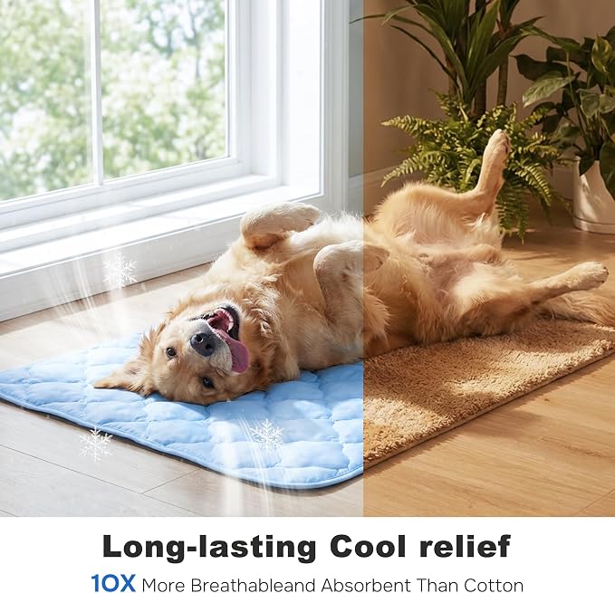 ZOMISIA Cooling Mat for Medium Dogs, Q-Max>0.5 Thin Breathable Crate Pad for Pet, Portable Washable Kennel Bed for Summer Active Dog with Chill Cool Soothing Fabric to Rapid Cooling, 29x18, Blue