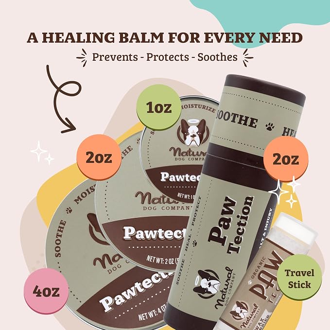 Natural Dog Company PawTection Dog Paw Balm, 4 Pack, Protects Paws from Hot Surfaces, Sand, Salt, & Snow, Organic, All Natural Ingredients (0.15 oz Travel Stick) X 4