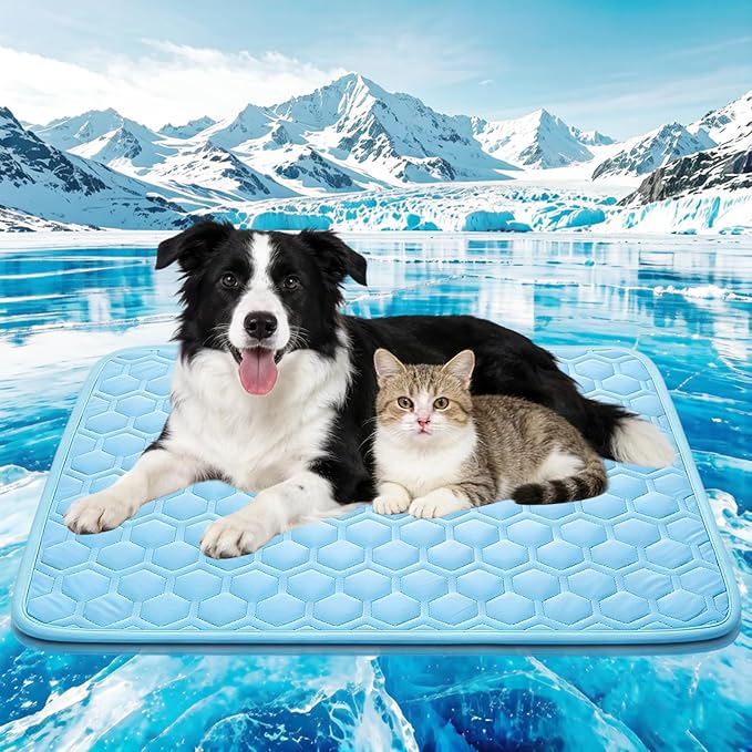 Cooling Mat for Dogs, Thick Breathable Dog Cooling Mat Q-MAX>0.45, Dog Cooling Bed Chill Cool Fiber & Non-Slip Bottom Cold Crate Pad Kennel Bed for Dog Puppy and Cat, Non-Toxic, Foldable & Washable