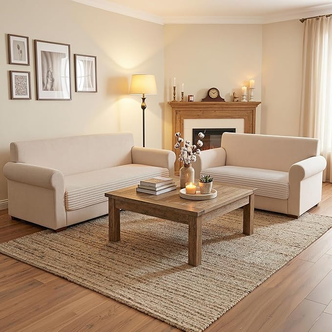 MYSKY HOME 100% Waterproof Couch Cover for Sectional Sofa, Couch Covers for Dogs Washable, Non Slip 2 Pieces Sofa Slipcover, L Shape Sofa Cover Furniture Protector for Pet, Khaki, 35"x70.9"+35"x70.9"