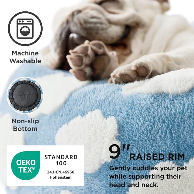 LE SURE Shown on TV Donut Dog Beds Extra Large Sized Dog - Round Pet Beds for Calming Puppy with Washable Cover, Orthopedic Modern Beds with Jacquard Shaggy Plush & Anti Slip Bottom, 42 Inch，Blue