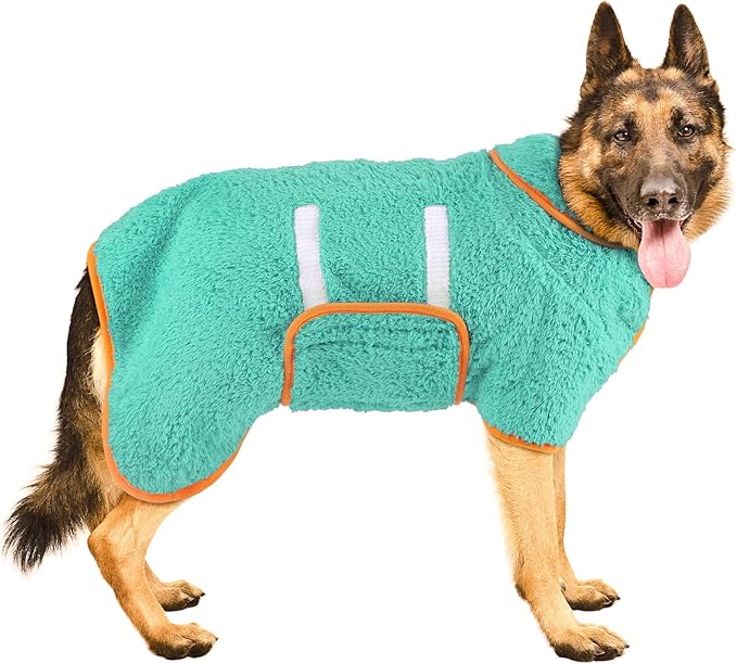 Bienbee Dog Bathrobe, Quick Drying Super Absorbent Pet Robes for Small Medium Large Dogs, Drying Coat for After Bath & Swim, Warm & Cozy Dogs Towels, Dog Puppy Bath Supplies,Lake Green XXL