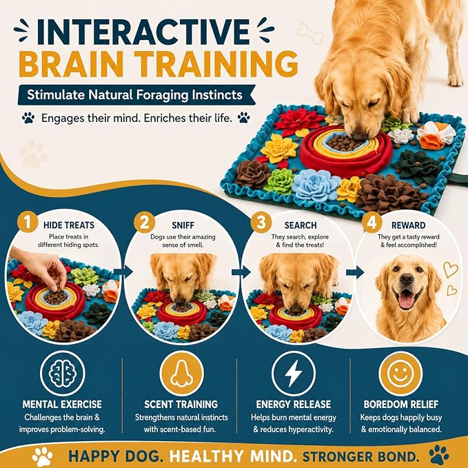 PET ARENA Snuffle Mat for Dogs - Adjustable Interactive Puzzle Toy (Multicolor)