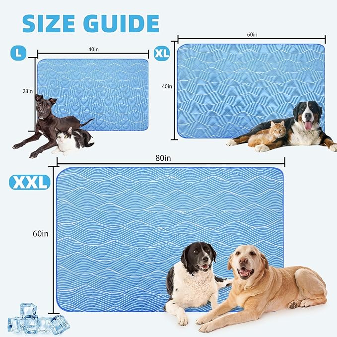 PUPTECK Dog Cooling Mat Pad for Medium Large Dogs, Cooling Blanket for Kennels Crate Floor, Dog Cat Summer Sleeping Bed Outside, Washable & Portable, Large 28"x40"