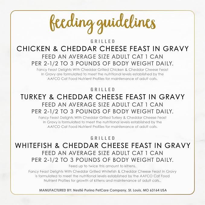 Purina Fancy Feast Delights with Cheddar Grilled Chicken, Turkey or Whitefish and Cheddar Cheese Feast in Gravy Wet Cat Food Variety Pack - (Pack of 24) 3 oz. Cans