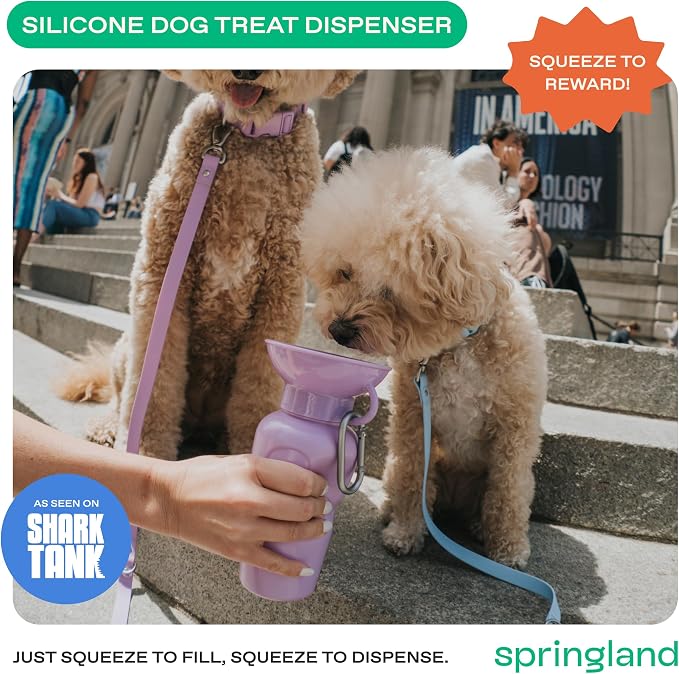Springer Dog Water Bottle | Portable Travel Drinking Feeder Dispenser for Dogs & Puppies | As Seen on Shark Tank | Leak-Proof Bowl | BPA-Free | Outdoor Walking, Hiking & Travel | 22oz Lilac