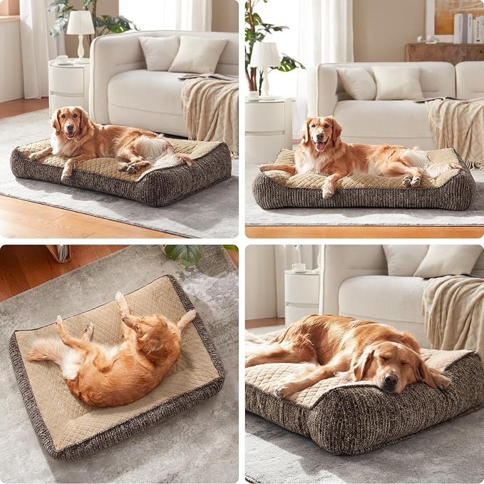 JOEJOY XL Orthopedic Dog Beds Large Sized Dog, Extra Thick Supportive Big Dogs Couch Bed with Sides, Ultra Soft Pet Bed Sofa for Large Dogs, Brown, 42''x30''