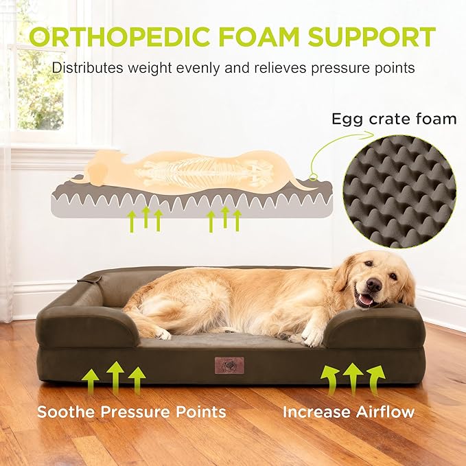 Extra Large Dog Bed-Washable Orthopedic Huge Pet Bed for Big Dogs Waterproof Couch Memory Foam Sofa Bolster with Removable Cover,48 x 30