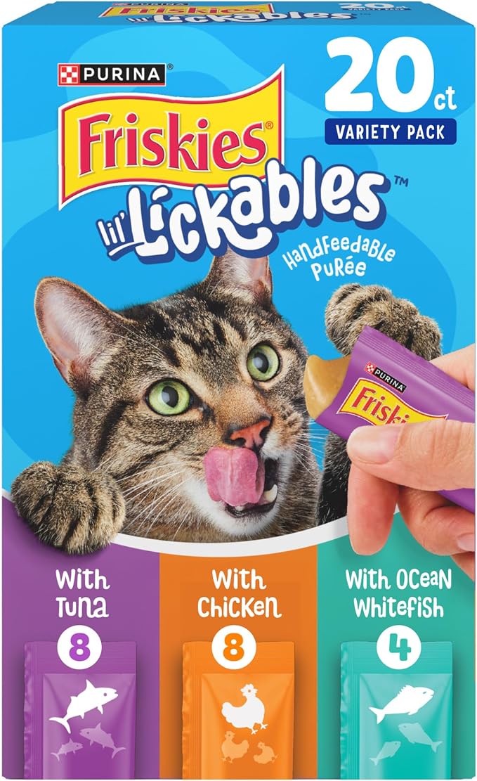 Friskies Purina Lil’ Lickables with Chicken, with Tuna or with Ocean Whitefish Variety Pack Lickable Cat Treats  - 10 oz (Pack of 20)