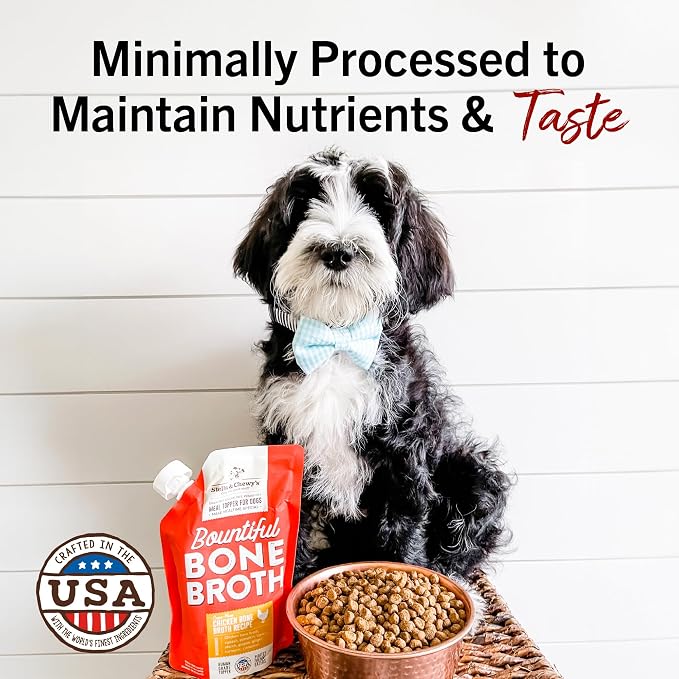 Stella & Chewy's Premium Cage-Free Chicken Bone Broth for Dogs - Joint & Gut Health Support Liquid Food Topper with Collagen & Turmeric, 16 Fl Oz Resealable Pouch (Pack of 6)
